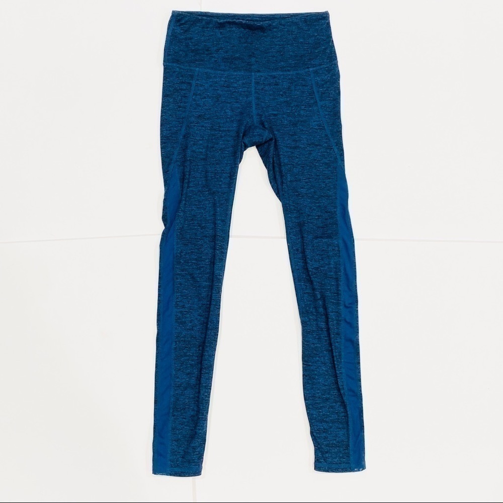 GAIAM Blue Heather Sheer Panel Exercise Yoga Pants Leggings